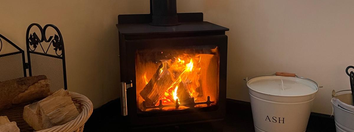 Wood burner in a living room 